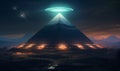 ufo flying over the pyramids, generative ai Royalty Free Stock Photo