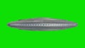 UFO - Flying Saucer with Blue lights isolated on green screen background. 3d rendering Royalty Free Stock Photo
