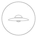 UFO. Flying saucer icon black color in circle