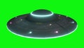 UFO - Flying Saucer isolated on green screen background. 3d rendering Royalty Free Stock Photo