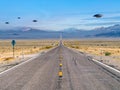 UFO Flying Saucers hovering above the Extraterrestrial Highway in Nevada