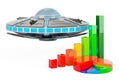 UFO with growth bar graph and pie chart. 3D rendering Royalty Free Stock Photo