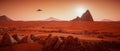 Ufo hovers over the mars landscape3d rendering Royalty Free Stock Photo