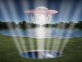 UFO hovers over space portal Royalty Free Stock Photo