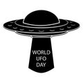 UFO icon. Flying spaceship in black color. World UFO Day. Flying saucer. Vector Royalty Free Stock Photo