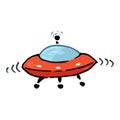 UFO icon. Vector illustration of a spaceship. Hand drawn cartoon ufo