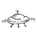 UFO icon. Vector illustration of a spaceship. Hand drawn cartoon ufo