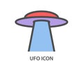 Ufo icon on a white background. Flying saucer with a beam. Alien spaceship. Vector Royalty Free Stock Photo