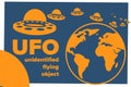 Ufo illustration flat poster orange blue