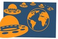 Ufo illustration flat poster orange blue