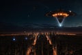 UFO Invasion of Futuristic City Royalty Free Stock Photo