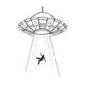 UFO kidnaps human engraving vector Royalty Free Stock Photo
