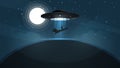 UFO kidnaps a person - cartoon illustration