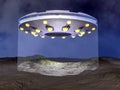 UFO landing - 3D render Royalty Free Stock Photo