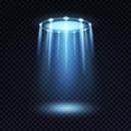 Ufo light. Alien spaceship magic bright blue beam. Futuristic spotlight from ufos spacecraft vector effect for