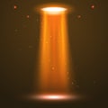 UFO light beam. Alien transport futuristic bright light in dark. UFO spaceship isolated glow effect design