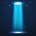 UFO light beam. Alien transport futuristic bright light in dark. UFO spaceship isolated glow effect design