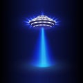 UFO light vector. Alien sky beams. Ufo spaceship with beam, saucer ufo flying illustration Royalty Free Stock Photo