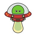 ufo with little cute green alien