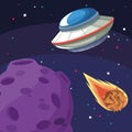 Ufo moon and falling asteroid space exploration Royalty Free Stock Photo