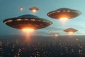 UFO mystery Disc shaped UFOs in the sky, extraterrestrial civilization concept