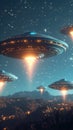 UFO mystery Disc shaped UFOs in the sky, extraterrestrial civilization concept
