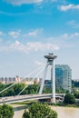 UFO Observation Deck and bridge on Danube river in Bratislava, Slovakia Royalty Free Stock Photo