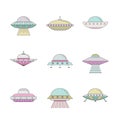 Ufo outline colored icon set. Simple design. Royalty Free Stock Photo