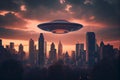 ufo over the city made with.generative ai Royalty Free Stock Photo