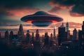 ufo over the city made with.generative ai Royalty Free Stock Photo