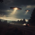 Ufo\'s in the night sky. AI generated. Royalty Free Stock Photo