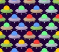 UFO seamless pattern. Color space Flying Saucer, Spaceship. Vect