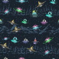 UFO seamless pattern vintage colorful