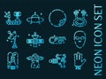 UFO set icons. Blue glowing neon style. Royalty Free Stock Photo