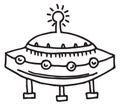 Ufo sketch. Hand drawn alien flying saucer