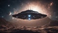 ufo in space Alien spaceship in the Universe, spacecraft flying in deep space with stars in the background, Royalty Free Stock Photo