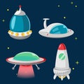 UFO Spaceship Cartoon Design Set Vector