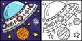 UFO Spaceship Coloring Page Colored Illustration Royalty Free Stock Photo