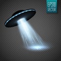 UFO spaceship with light beam on transparnt background. Vector