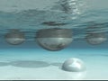 UFO spheres under water 3D illustration