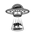 Ufo stealing cow vector black object