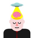Ufo steals brain from head. Alien flying saucer and brains