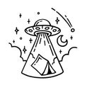 UFO tent campsite doodle tattoo design