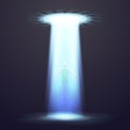 UFO vector dramatic background with lighting and man illustration Royalty Free Stock Photo