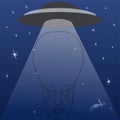 UFO and alien vector illustration on black background