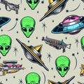 UFO vintage colorful pattern seamless