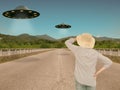 UFOs, alien invasion. Slight filter for retro effect. Royalty Free Stock Photo