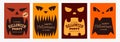 Set of scary banners for Halloween. Templates for posters, cards, flyers, brochures. Monsters, pumpkins, fangs. Flat design.  Spac Royalty Free Stock Photo
