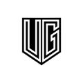 UG Logo monogram shield geometric white line inside black shield color design