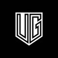 UG Logo monogram shield geometric black line inside white shield color design